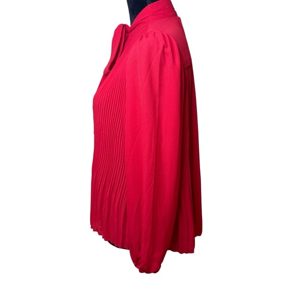 Nanette Lepore | Pleated Neck Tie Long Sleeve Blouse in Crimson Ruby | Sz S - Picture 4 of 9